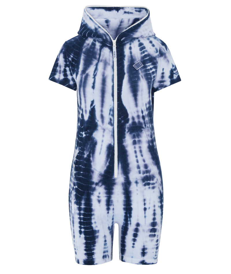 Towel Short Slim Jumpsuit Blue Tie Dye